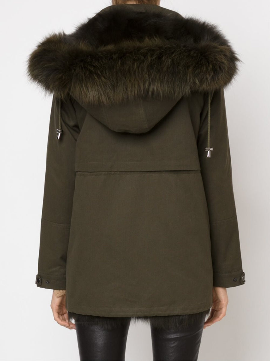 Jocelyn Green Fur Army Jacket - Luxury Next Season 