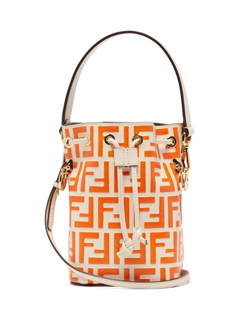 Fendi Black, Pattern Print Mini Mon Tresor Bucket Bag