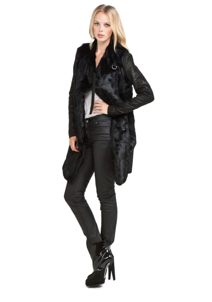 Helmut Lang Fur Leather Combo Coat - Luxury Next Season 