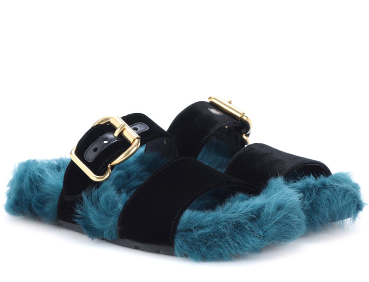 Prada Fur Velvet Sandals - Luxury Next Season 