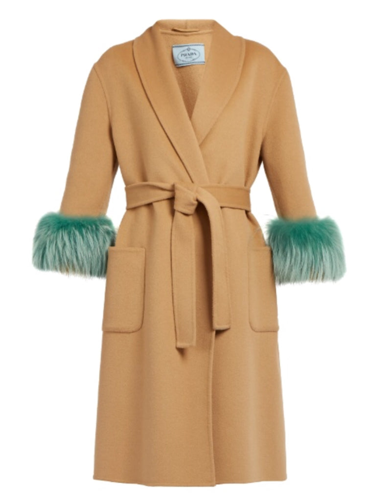 Prada Mink Fur Cuff Belted Wool Coat - Luxury Next Season 