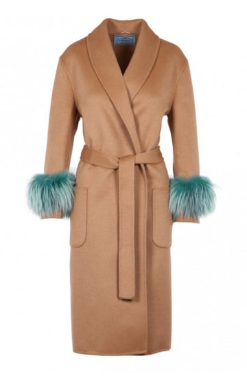 Prada Mink Fur Cuff Belted Wool Coat - Luxury Next Season 