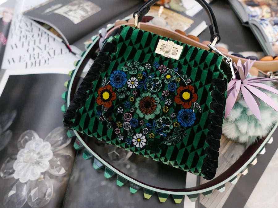 Fendi Peekaboo Mini Floral Velvet Satchel Bag Green Women s