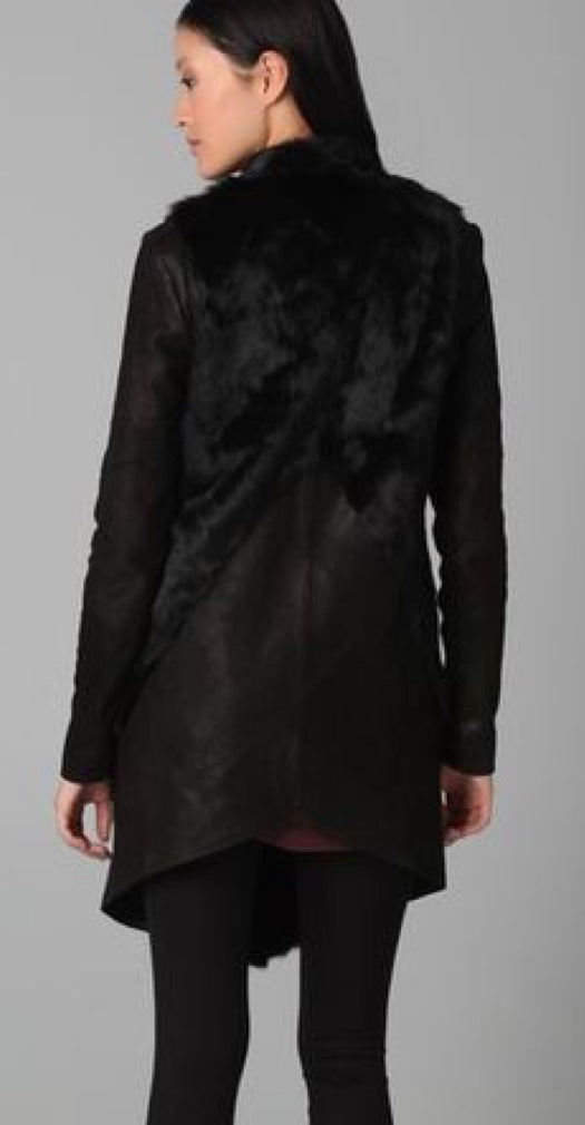 Helmut Lang Fur Leather Combo Coat - Luxury Next Season 