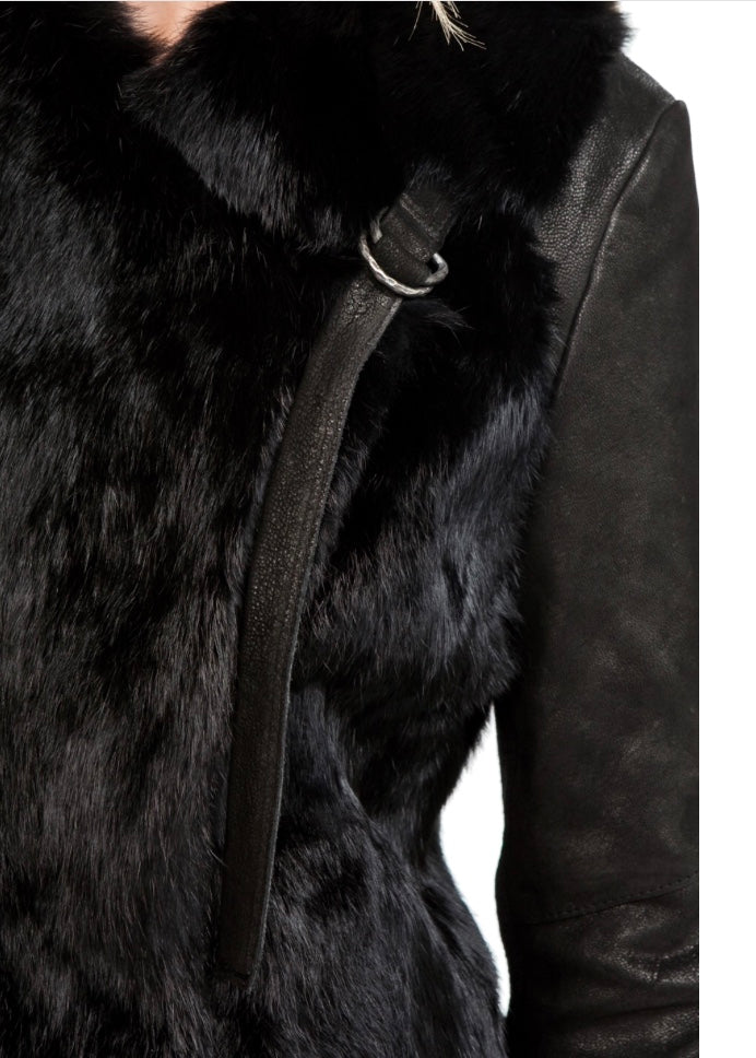 Helmut Lang Fur Leather Combo Coat - Luxury Next Season 