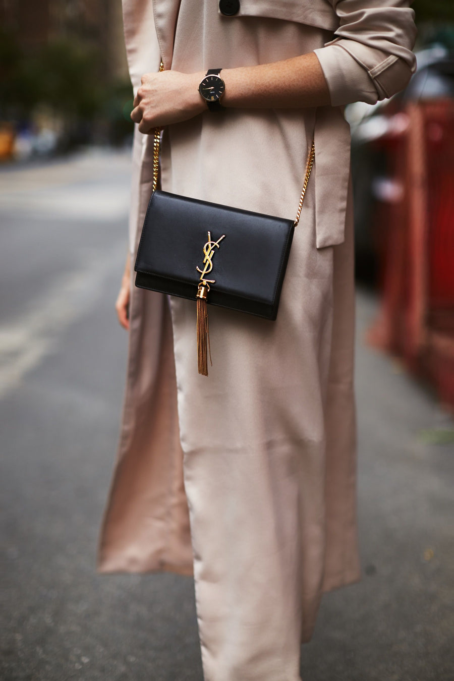 SAINT LAURENT Kate Small bag in black leather with silver logo