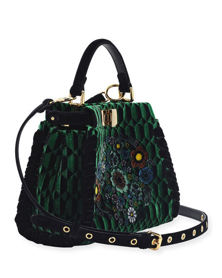 Fendi Floral Green Velvet Mini Peekaboo Bag - Luxury Next Season 