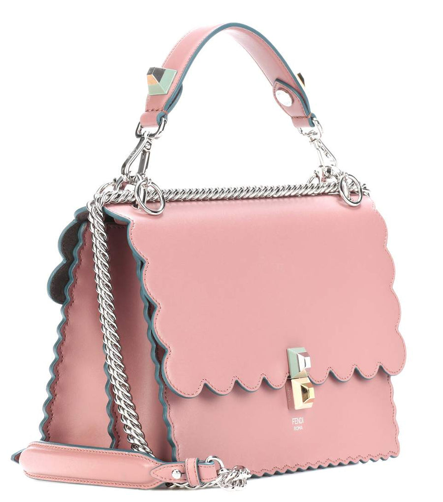 Fendi Mini Kan I Imitation Pearl Scallop Pink Leather Shoulder Bag