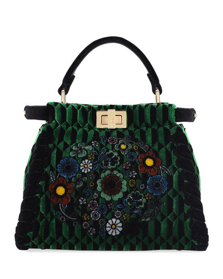 Fendi Floral Green Velvet Mini Peekaboo Bag - Luxury Next Season 
