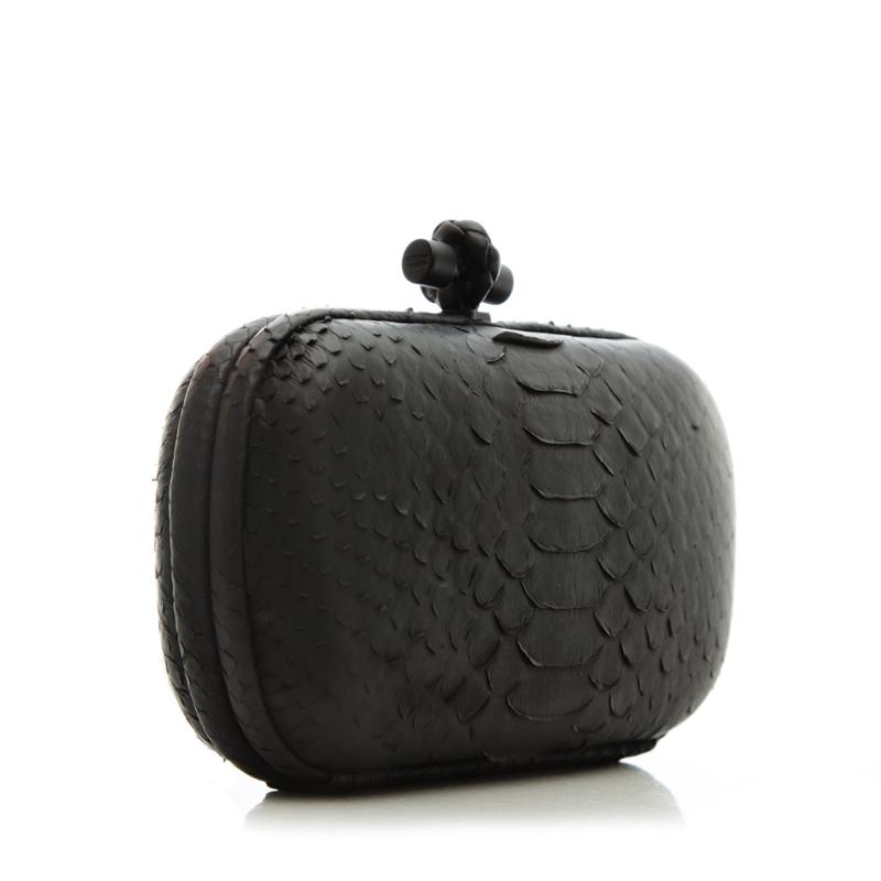 Bottega Veneta Knotted Long Black Python Clutch