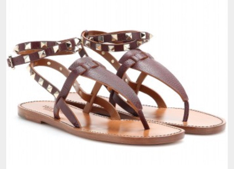 Valentino Studded Double Leather Sandals - Luxury Next Season 