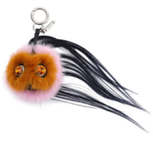 Fendi Bag Bug Yellow Eyes Black Fur Leather Key Chain / Bag Charm