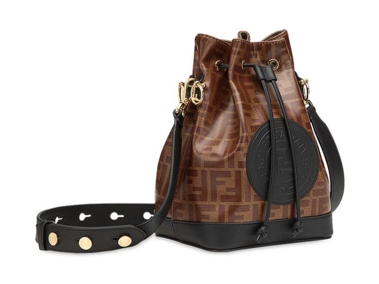 Fendi Embroidered Canvas And Leather Mon Tresor Bucket Bag