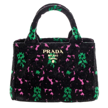 Prada Canapa Green and Fuschia Flowers Velvet Bag - Luxury Next Season 