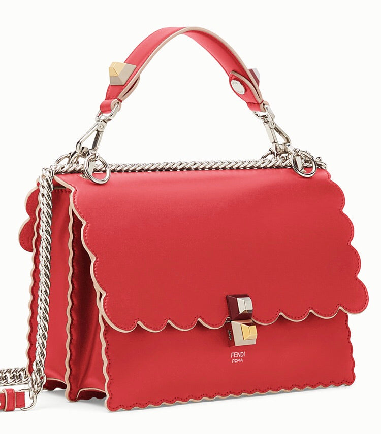 Fendi Mini Kan I Imitation Pearl Scallop Pink Leather Shoulder Bag